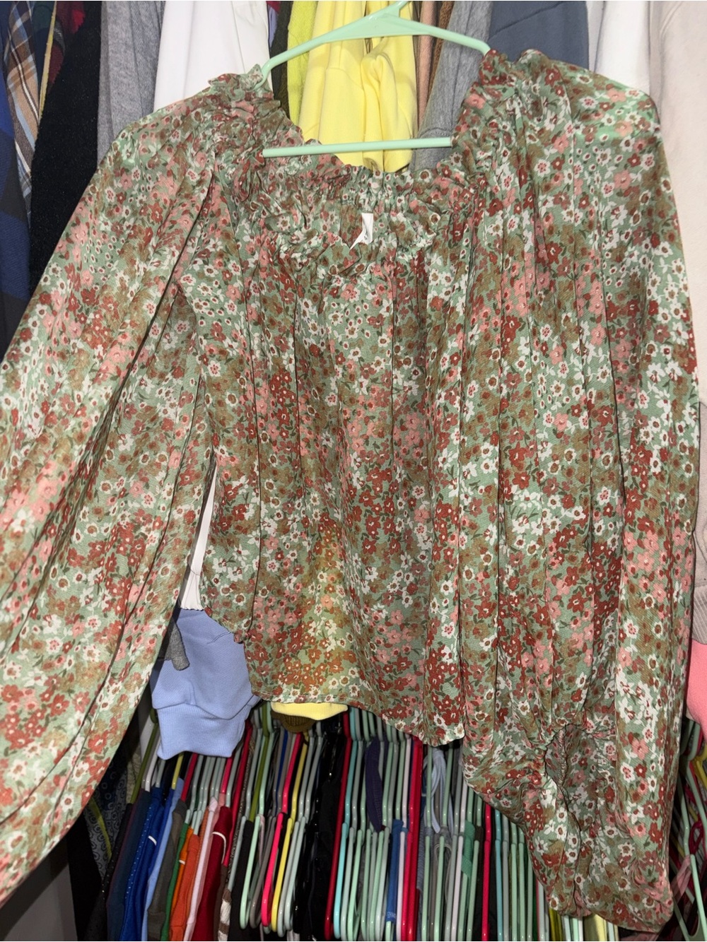 Live 4 Truth Green and Pink Floral Peasant Blouse